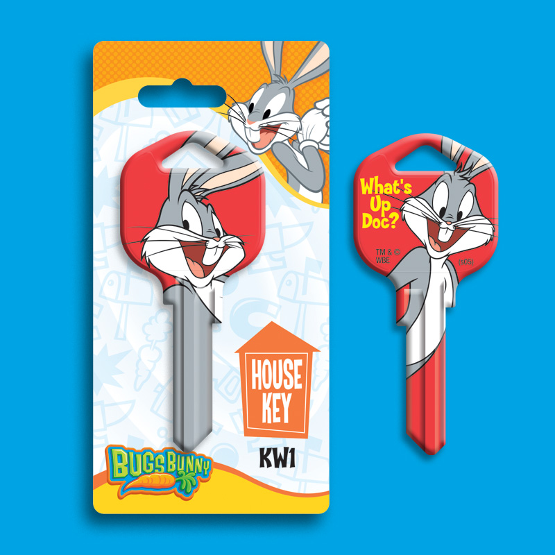 Product & packaging design of Warner Brothers Bugs Bunny keys. Designed for Hy-Ko Products Company.