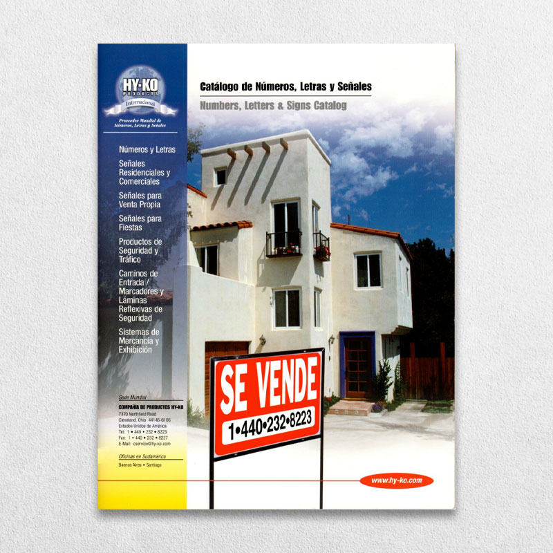 Bilingual design for Numbers, Letters & Signs Catalog. Client - Hy-Ko Products Company